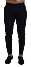 Blue Stretch Cotton Slim Trousers Chinos Pants