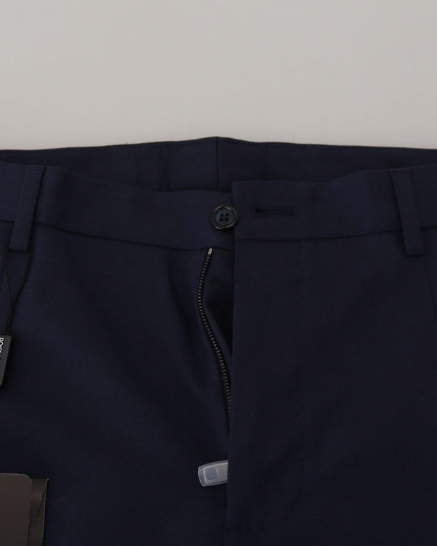 Blue Linen Cotton Slim Trousers Chinos Pants