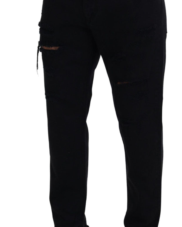 Black Loose Regular Torn Cotton Jeans