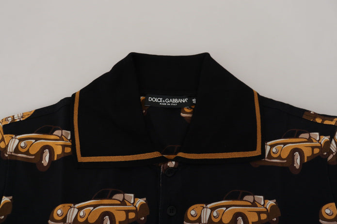 Black Car Print Short Sleeve Polo T-shirt
