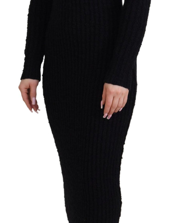Black Wool Knitted Sheath Sweater Dress
