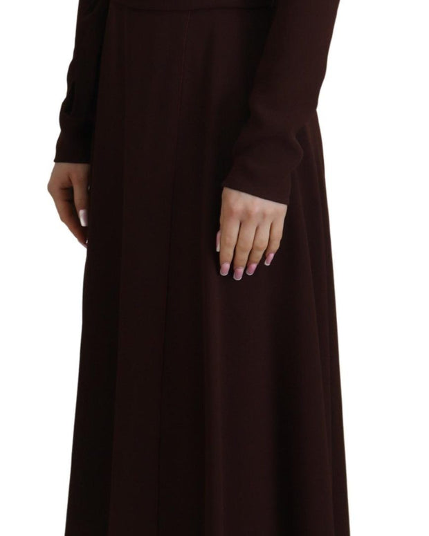 Brown Wrap Long Sleeve Midi Stretch Dress