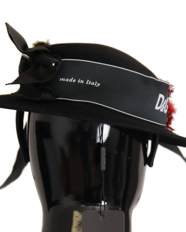 Black Lapil Crystal Heart Feather Brooch Fedora Hat
