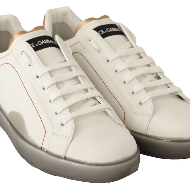 Elegant White & Gold Leather Sneakers