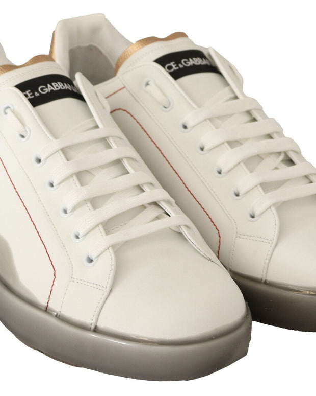 White Gold Leather Low Top Sneakers Casual Shoes