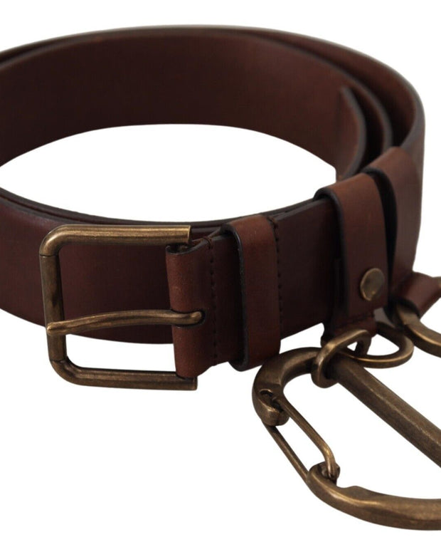 Brown Leather Gold Metal Buckle Carabiner Belt