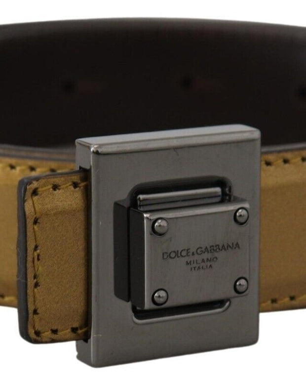 Gold Leather Silver Square Metal Buckle Belt