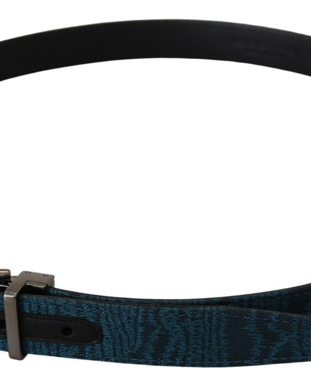 Blue Jacquard Moire Silver Metal Belt Men