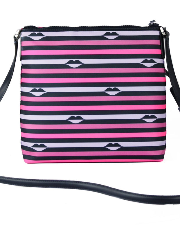 Jae Nylon Leather Flat Pink Striped Multi Crossbody HandBag Purse