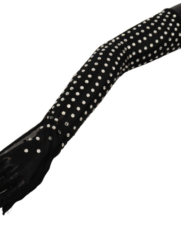 Black Crystal Elbow Length Cotton Tulle Gloves
