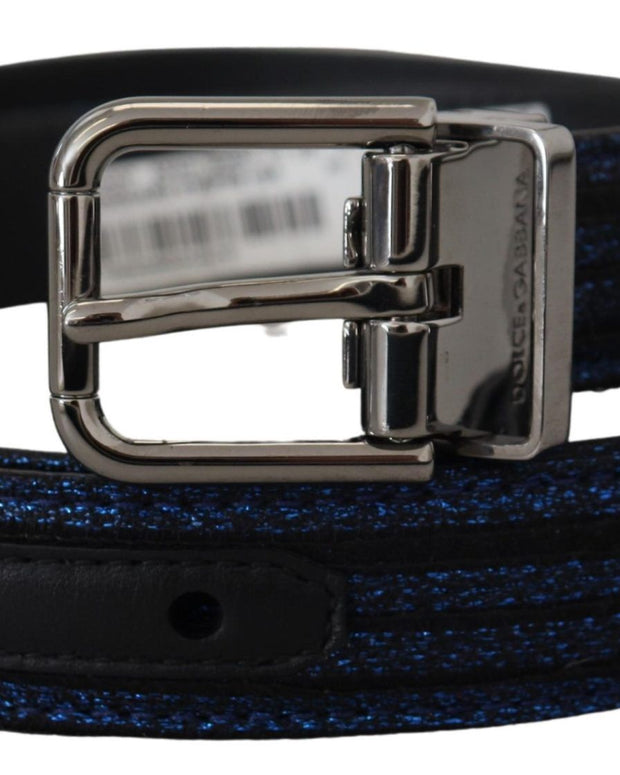 Blue Jacquard Stripe Silver Buckle Belt