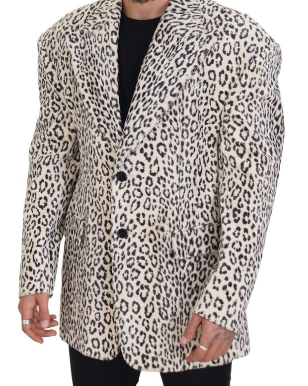 White Leopard Single Breasted Coat Blazer