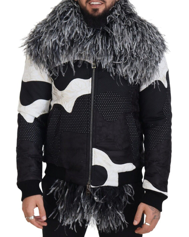 Black White Fur Shearling Full Zip Jacket