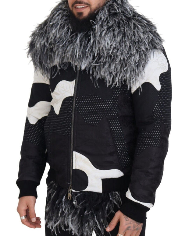 Black White Fur Shearling Full Zip Jacket