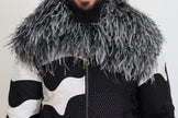 Black White Fur Shearling Full Zip Jacket