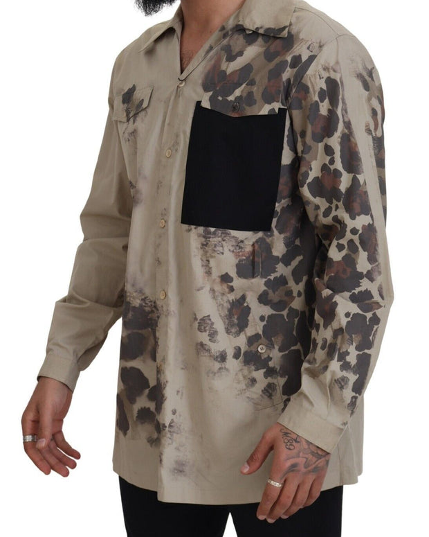 Beige Camouflage Cotton Long Sleeves Shirt