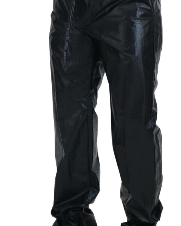 Black Shining Drawstring Trouser Nylon Pants