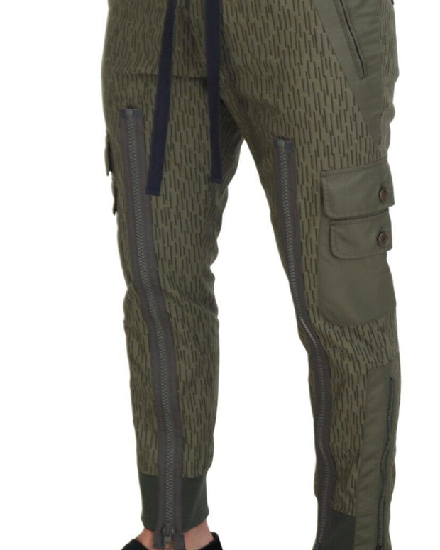 Green Striped Cargo Zipper Leg Men Trouser Pants