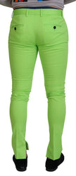 Light Green Cotton Skinny Men Trousers Pants