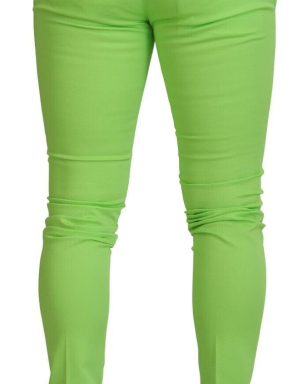 Light Green Cotton Skinny Men Trousers Pants