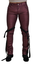 Magenta Cotton Men Casual Harness Denim Jeans
