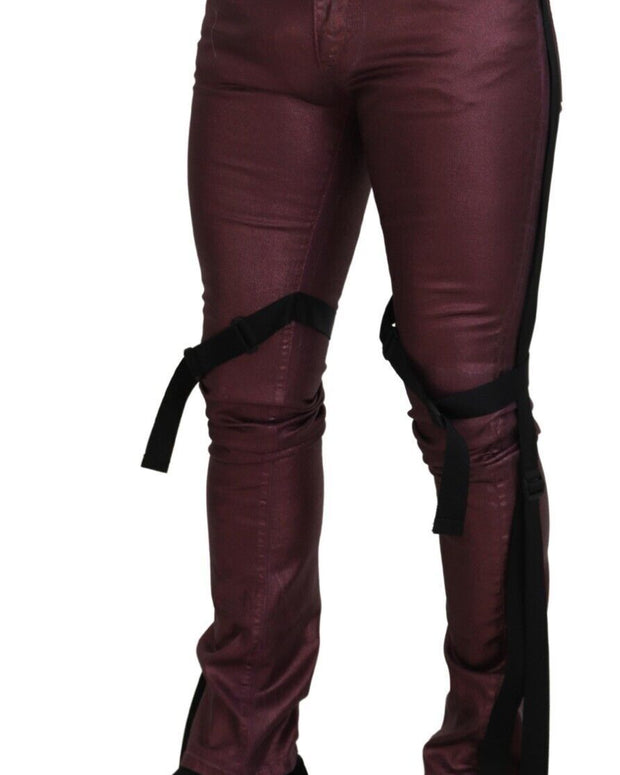 Magenta Cotton Men Casual Harness Denim Jeans