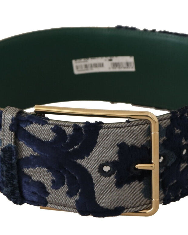 Green Jaquard Embroid Leather Gold Metal Belt