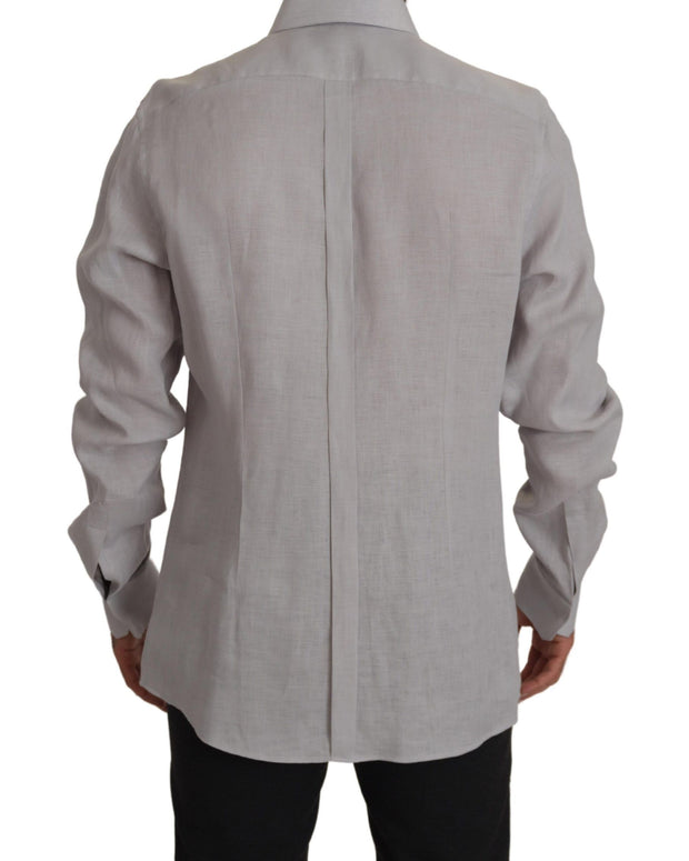 Gray Linen Long Sleeves Formal GOLD Shirt