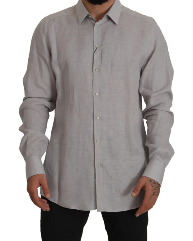 Gray Linen Long Sleeves Formal GOLD Shirt