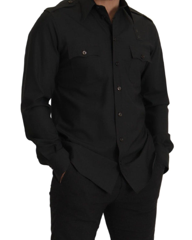 Dark Green Cotton Slim Fit Casual Men Shirt