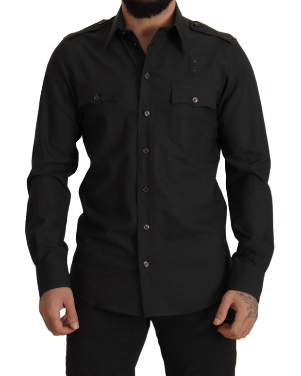 Dark Green Cotton Slim Fit Casual Men Shirt
