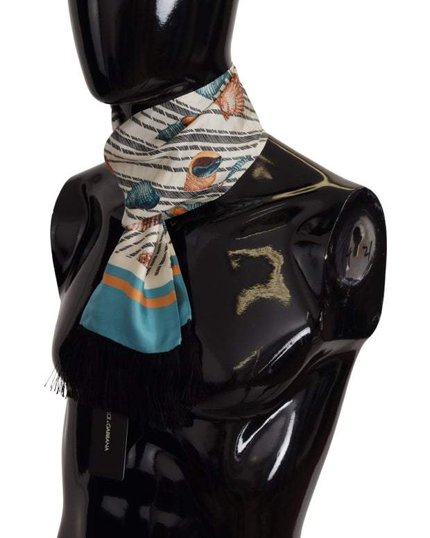 Multicolor Seashells DG Print Silk Shawl Fringe Scarf