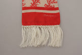 White Red Coral Print Shawl Wrap Fringe Scarf