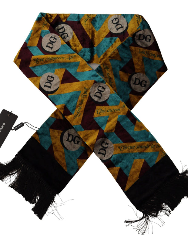 Multicolor DG Logo Print Shawl Wrap Fringe Scarf