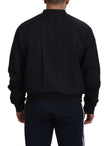Black Nylon Logo Bomber Zipper Jacket