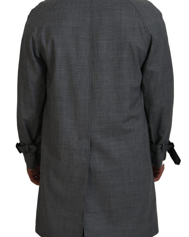 Gray Wool Plaid Long Trench Coat Jacket Trench Coat Jacket