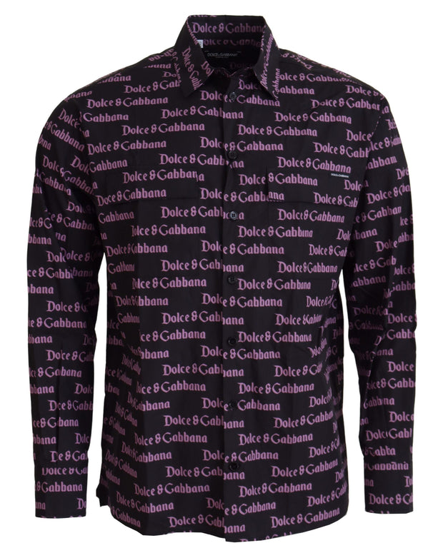 Black Purple Logo Slim Dress Formal Shirt