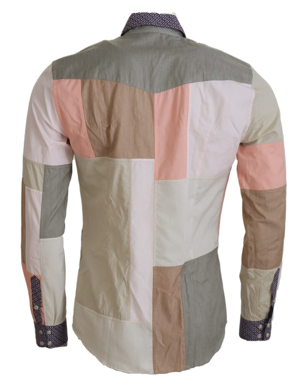 Multicolor Cotton Patchwork Slim Shirt