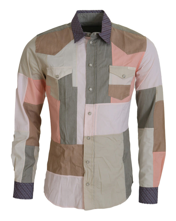 Multicolor Cotton Patchwork Slim Shirt