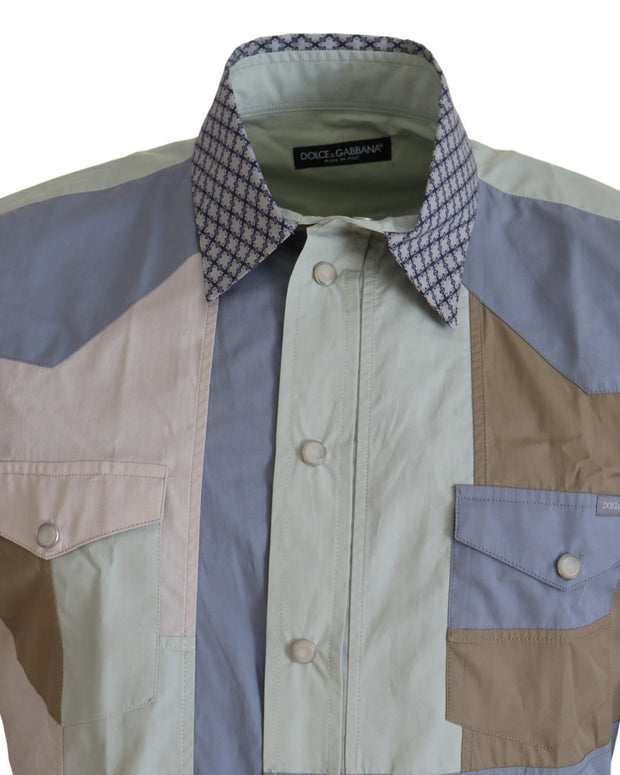 Multicolor Cotton Patchwork Slim Shirt