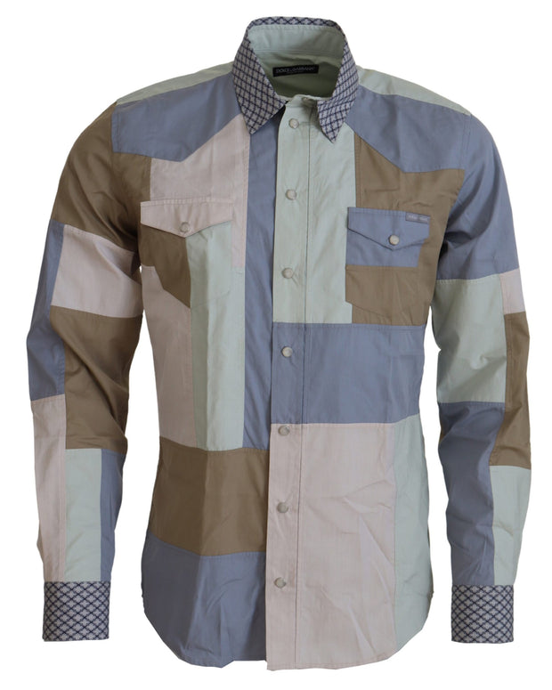 Multicolor Cotton Patchwork Slim Shirt