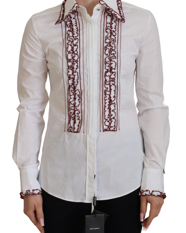 White Lace Long Sleeves Ruffle Collar Top