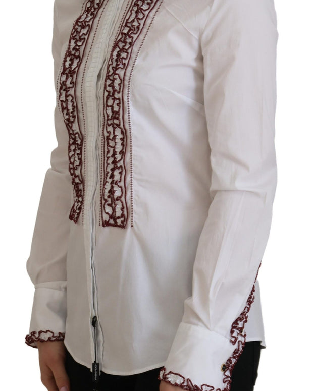 White Lace Long Sleeves Ruffle Collar Top