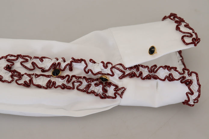 White Lace Long Sleeves Ruffle Collar Top