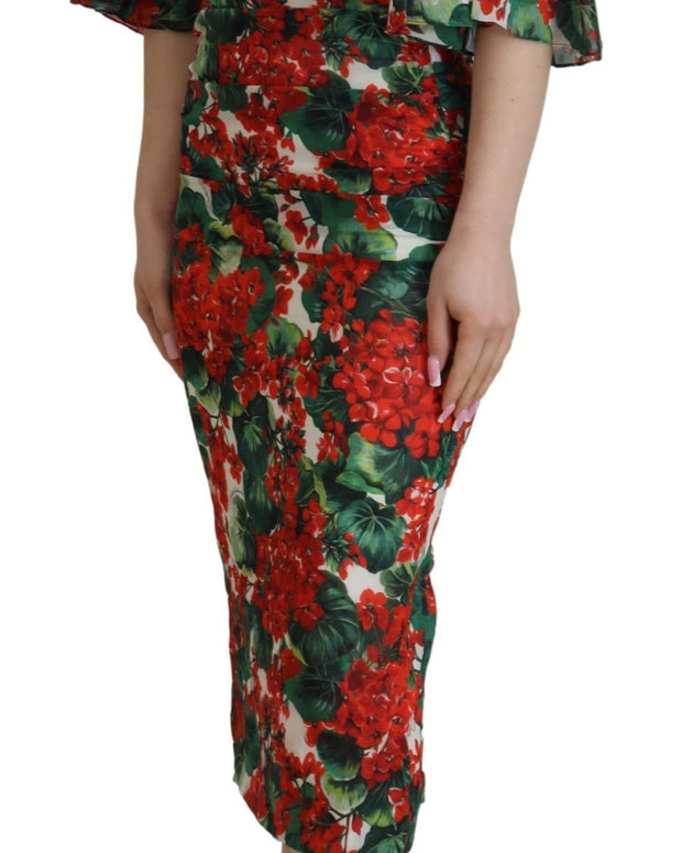 Multicolor Geranium Silk Sheath Midi Dress