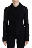Black Wool Knitted Button Down Collar Jacket