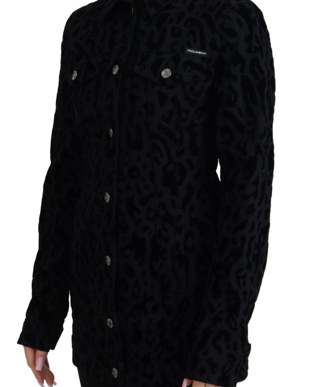 Black Leopard Long Sleeve Denim Cotton Jacket