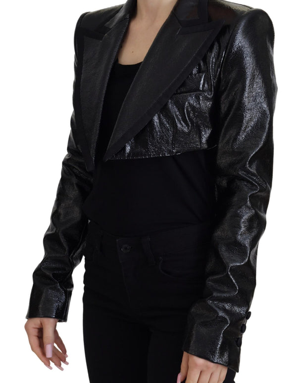 Black Long Sleeves Crop Blazer Cotton Jacket