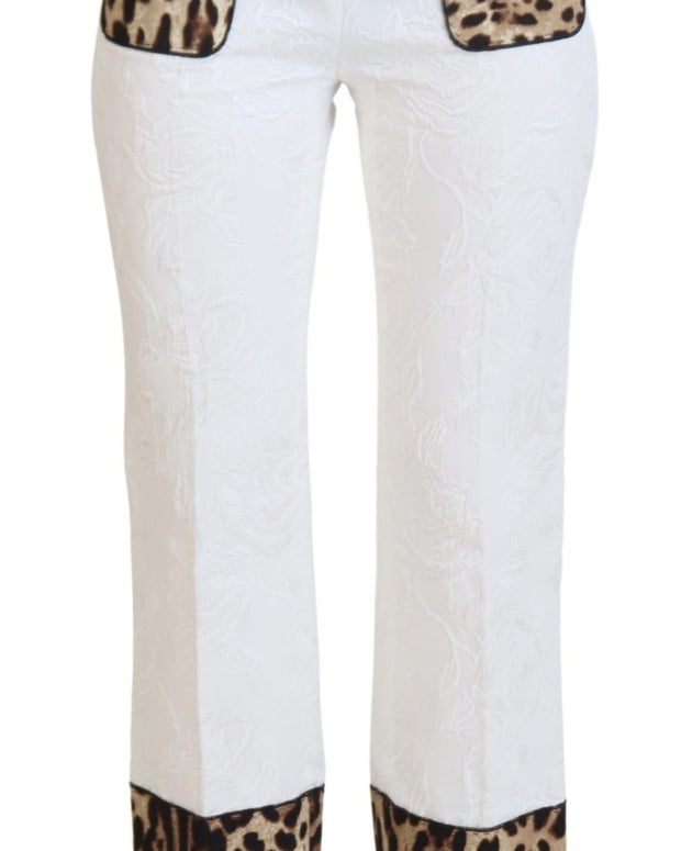 White Leopard Print High Waist Pants