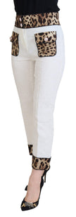 White Leopard Print High Waist Pants